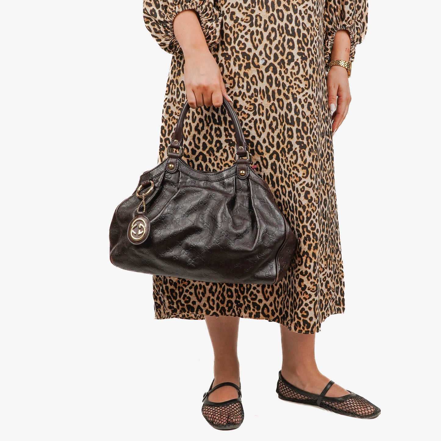 Gucci Guccissima Dark Brown Leather Sukey Hobo Bag