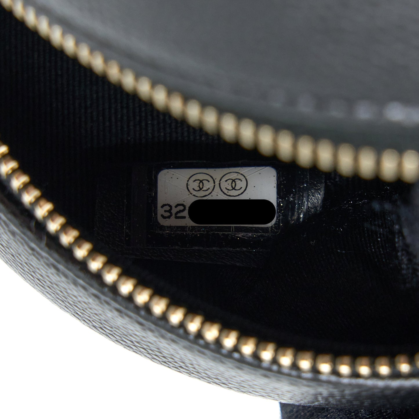 Chanel Crystal CC Logo Round Clutch with Chain Caviar Black L