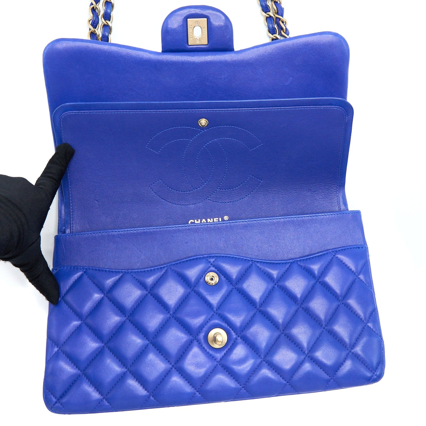 Chanel Jumbo Classic Double Flap Bag Lambskin Blue Brushed