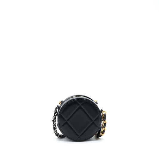 Chanel 19 Round Clutch With Chain Lambskin Gold/Silver Hardware