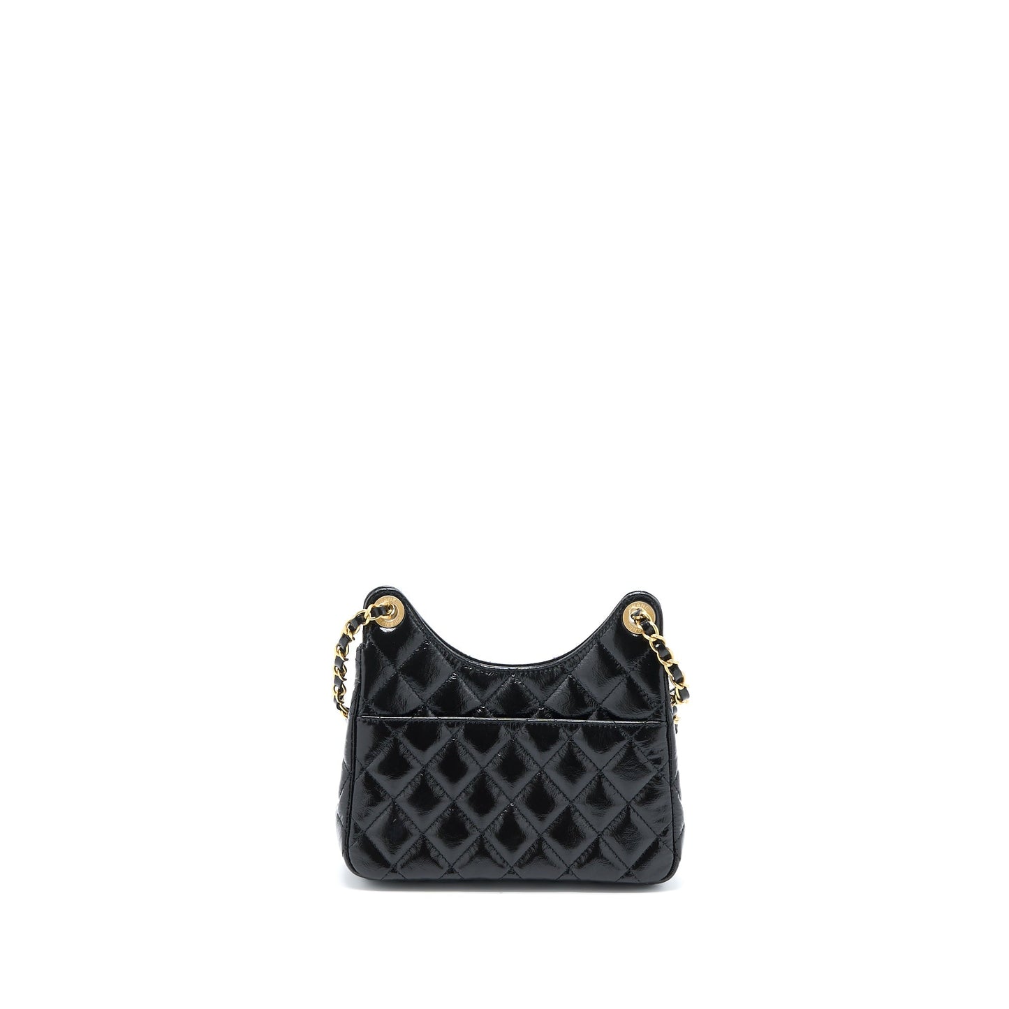 Chanel 23C Small Hobo Bag Shiny Calfskin Black Brushed  (Microchip)
