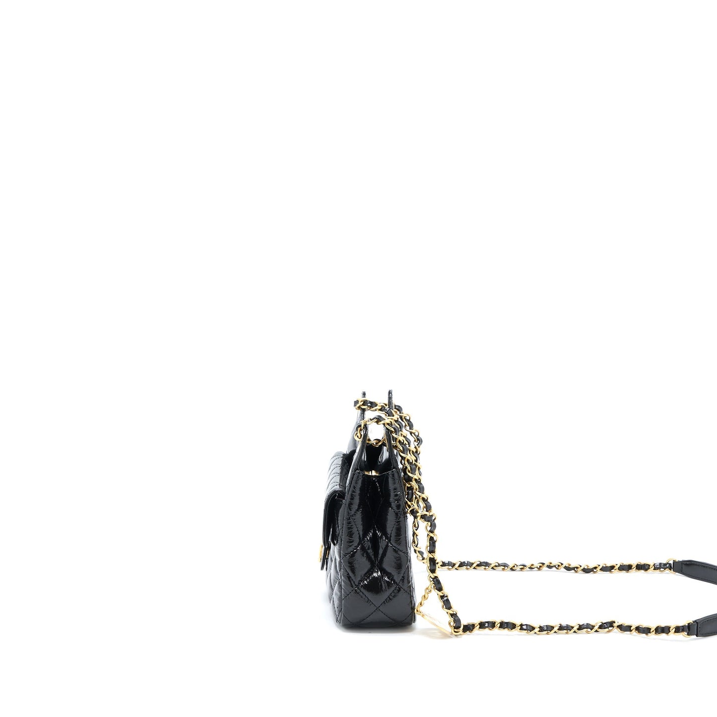 Chanel 23C Small Hobo Bag Shiny Calfskin Black Brushed  (Microchip)