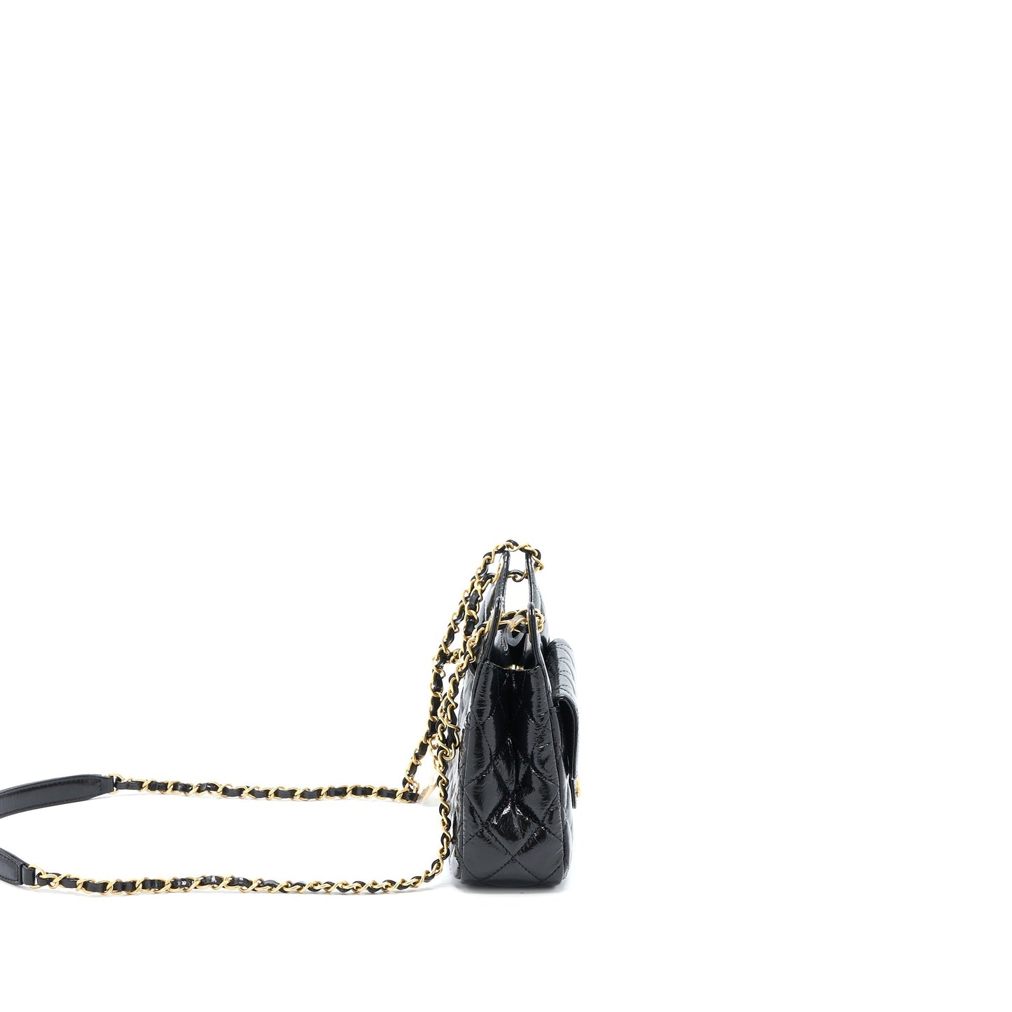 Chanel 23C Small Hobo Bag Shiny Calfskin Black Brushed  (Microchip)