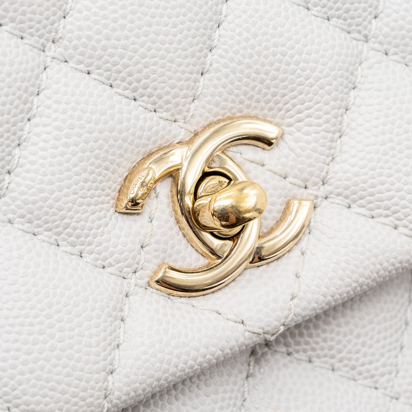 Chanel small coco handle caviar light grey L