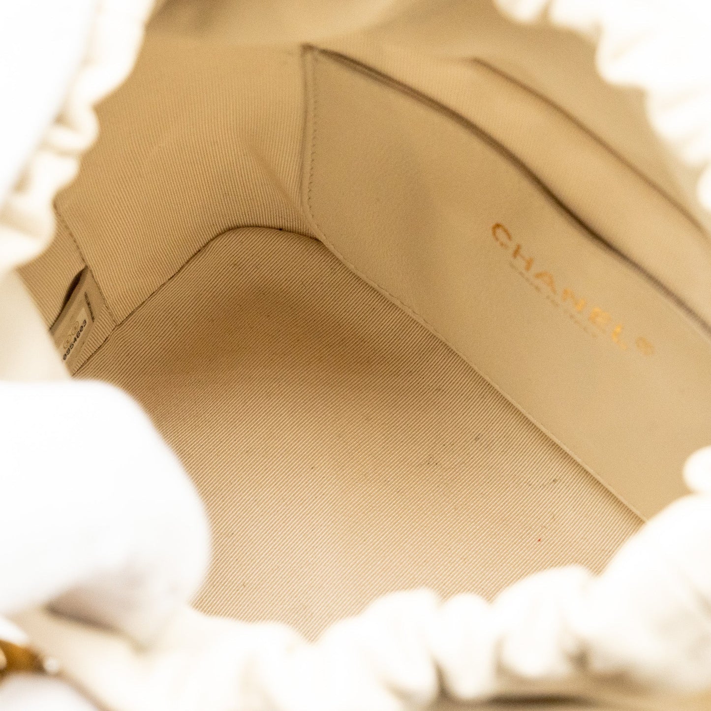 Chanel bucket bag lambskin creamy white