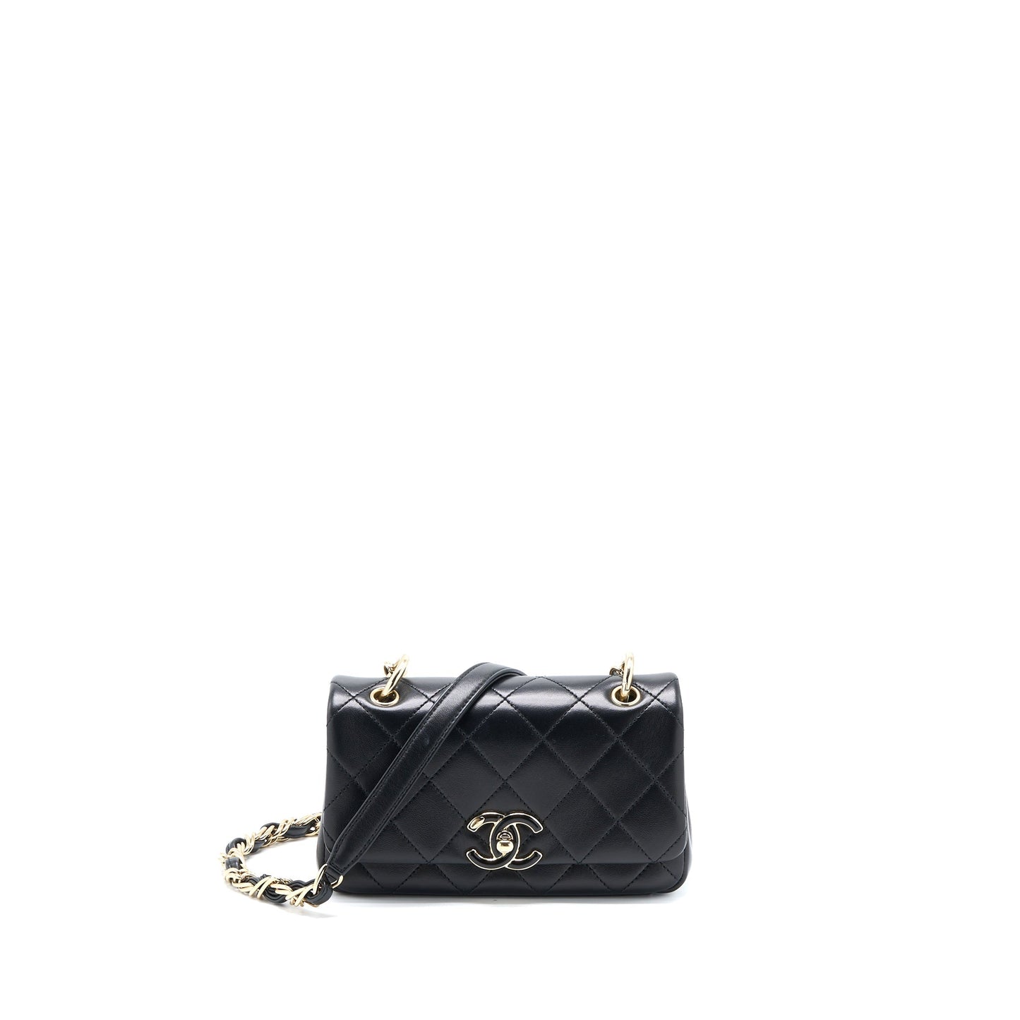 Chanel Enamel CC Logo Quilted Rectangular Flap Bag Lambskin Black L