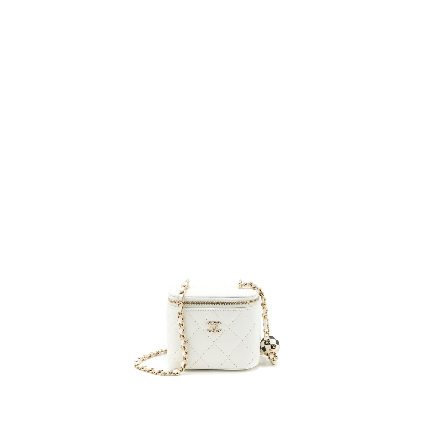 Chanel 23C Pearl Crush Mini Vanity with Chain Lambskin White L (Microchip)