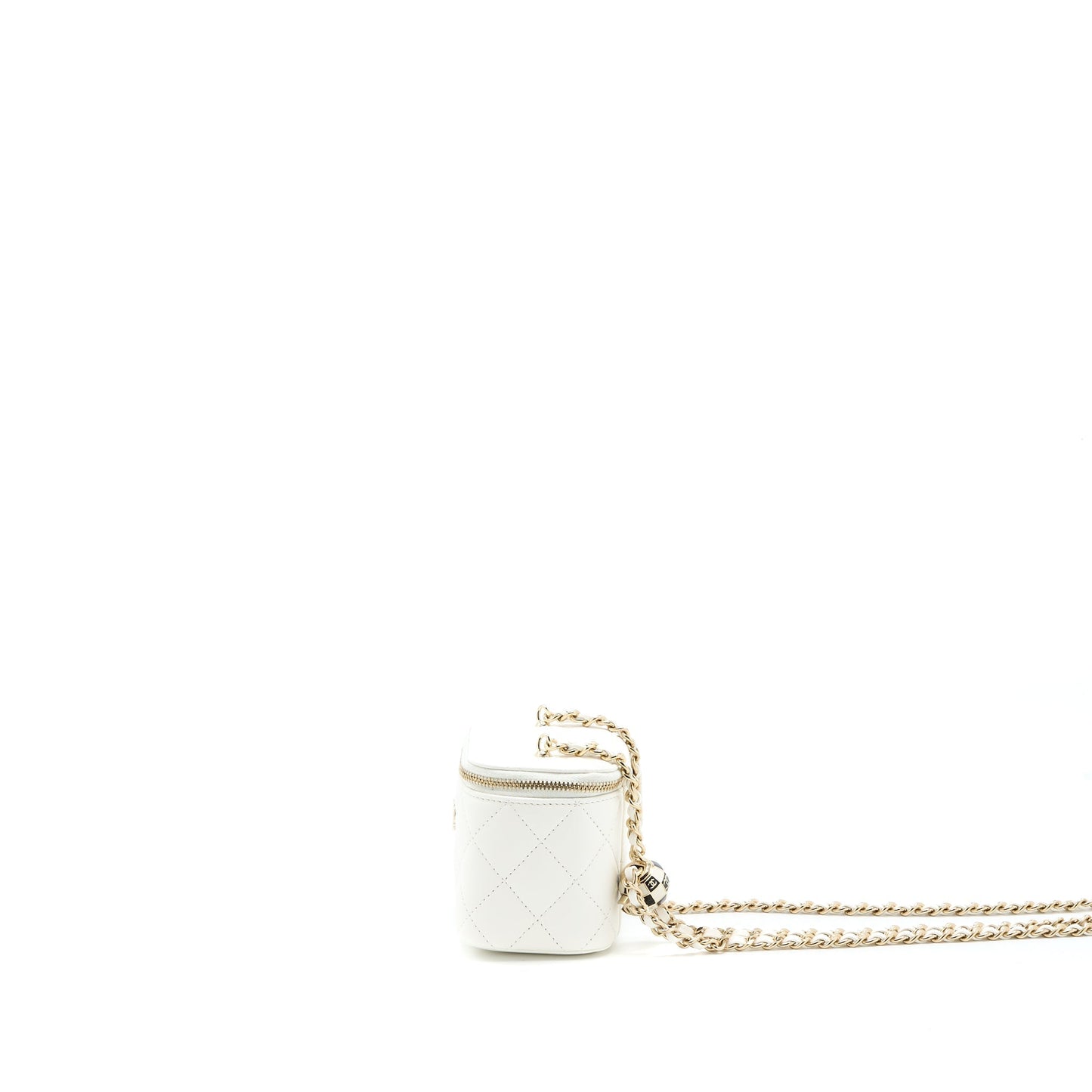 Chanel 23C Pearl Crush Mini Vanity with Chain Lambskin White L (Microchip)