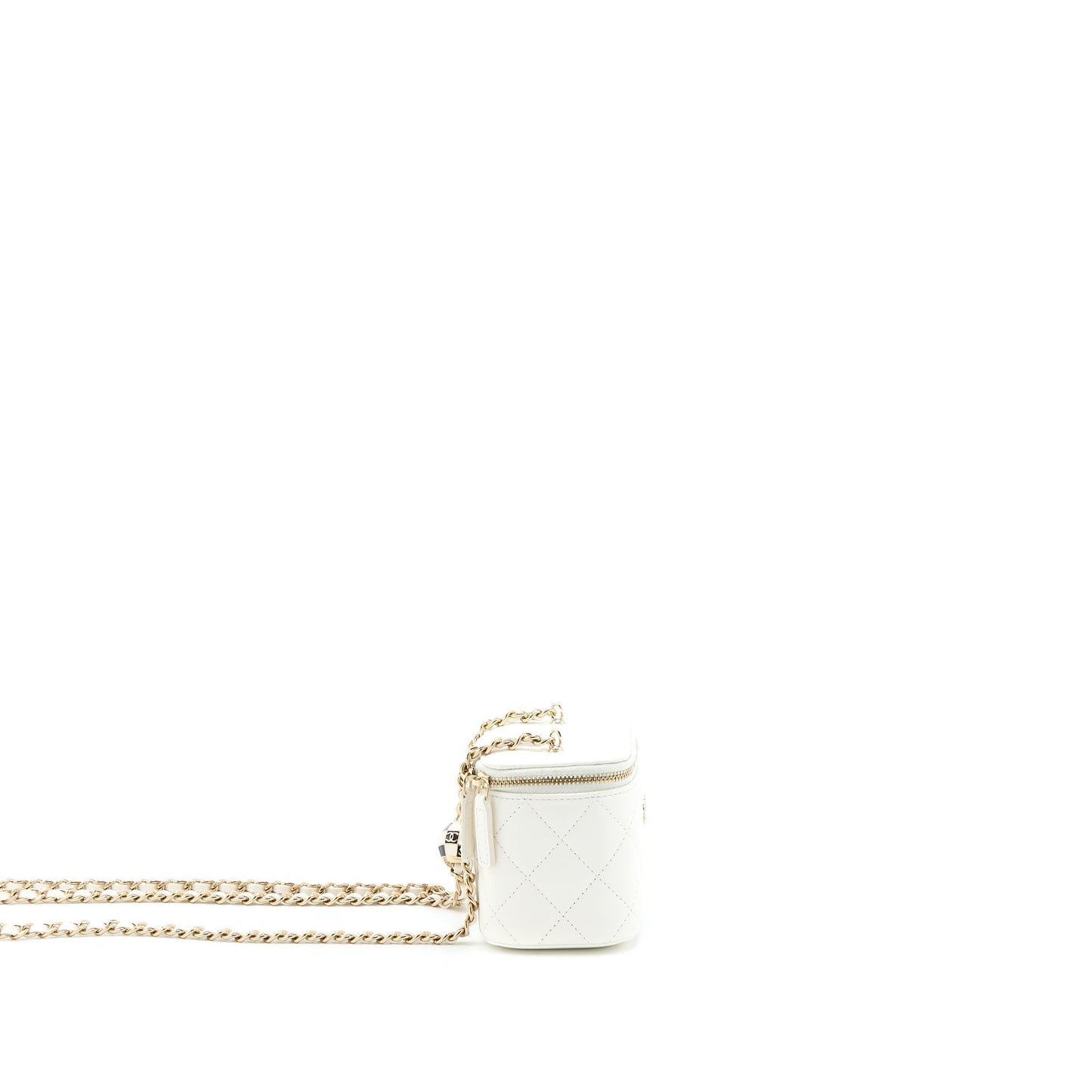 Chanel 23C Pearl Crush Mini Vanity with Chain Lambskin White L (Microchip)