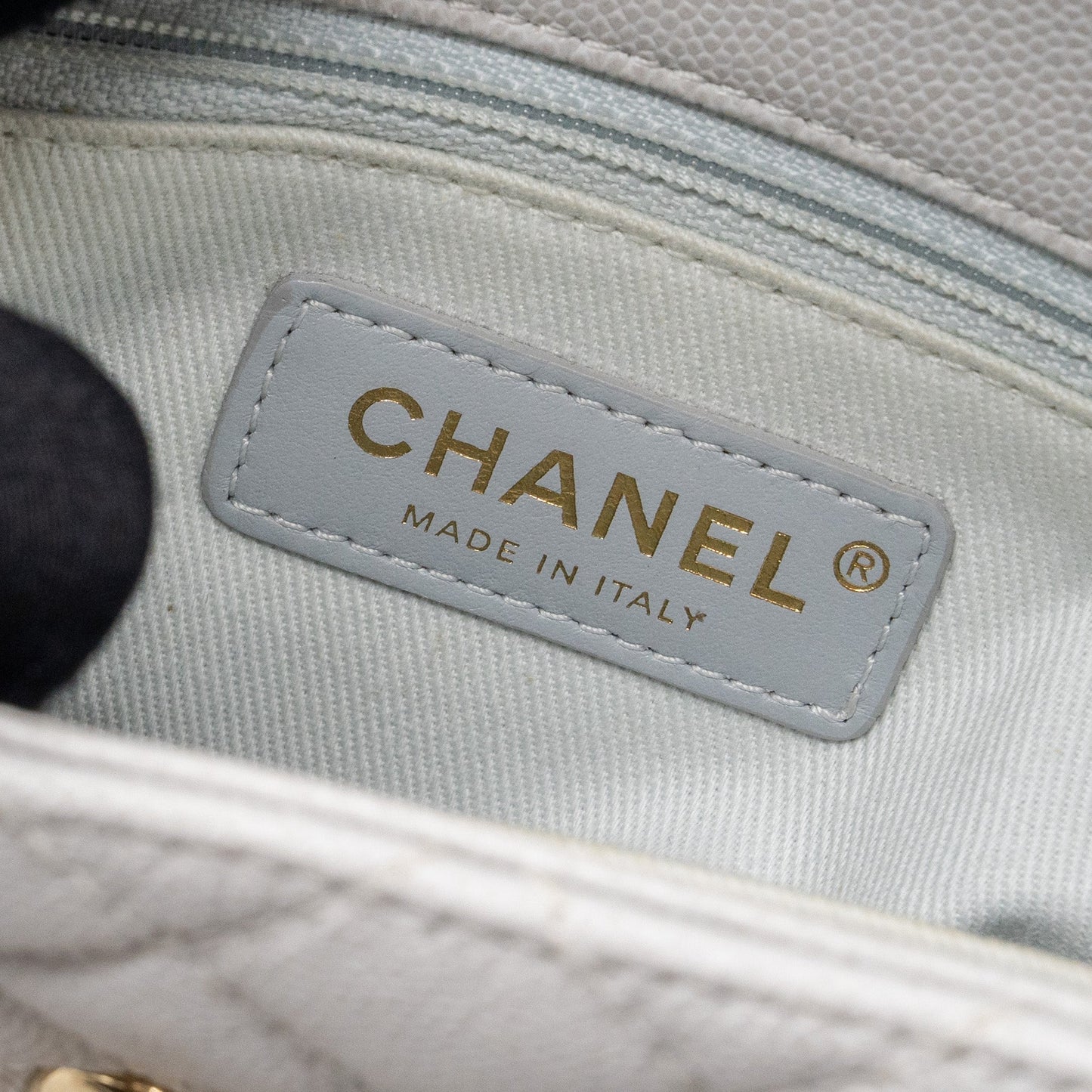 Chanel small coco handle caviar light grey L