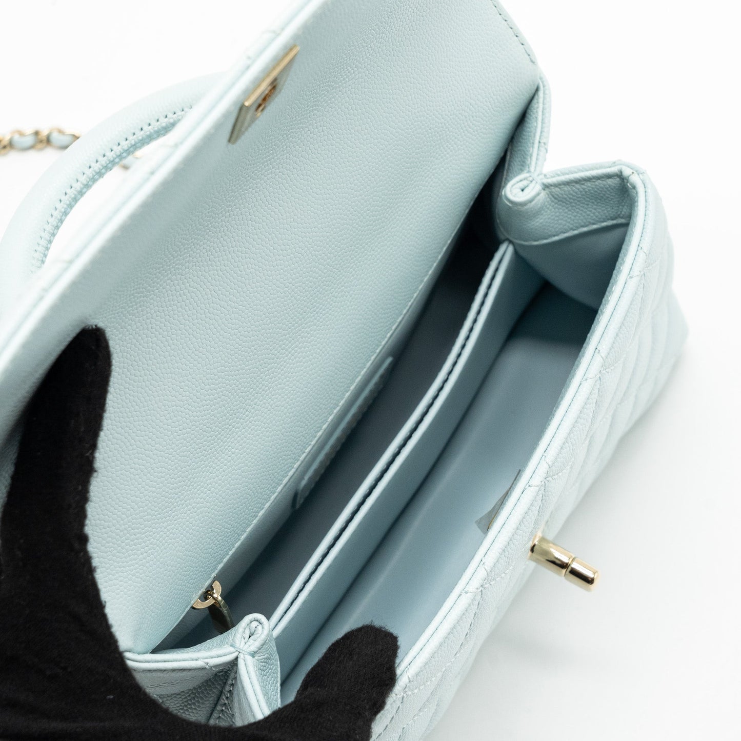 Chanel small coco handle caviar light blue L (microchip)