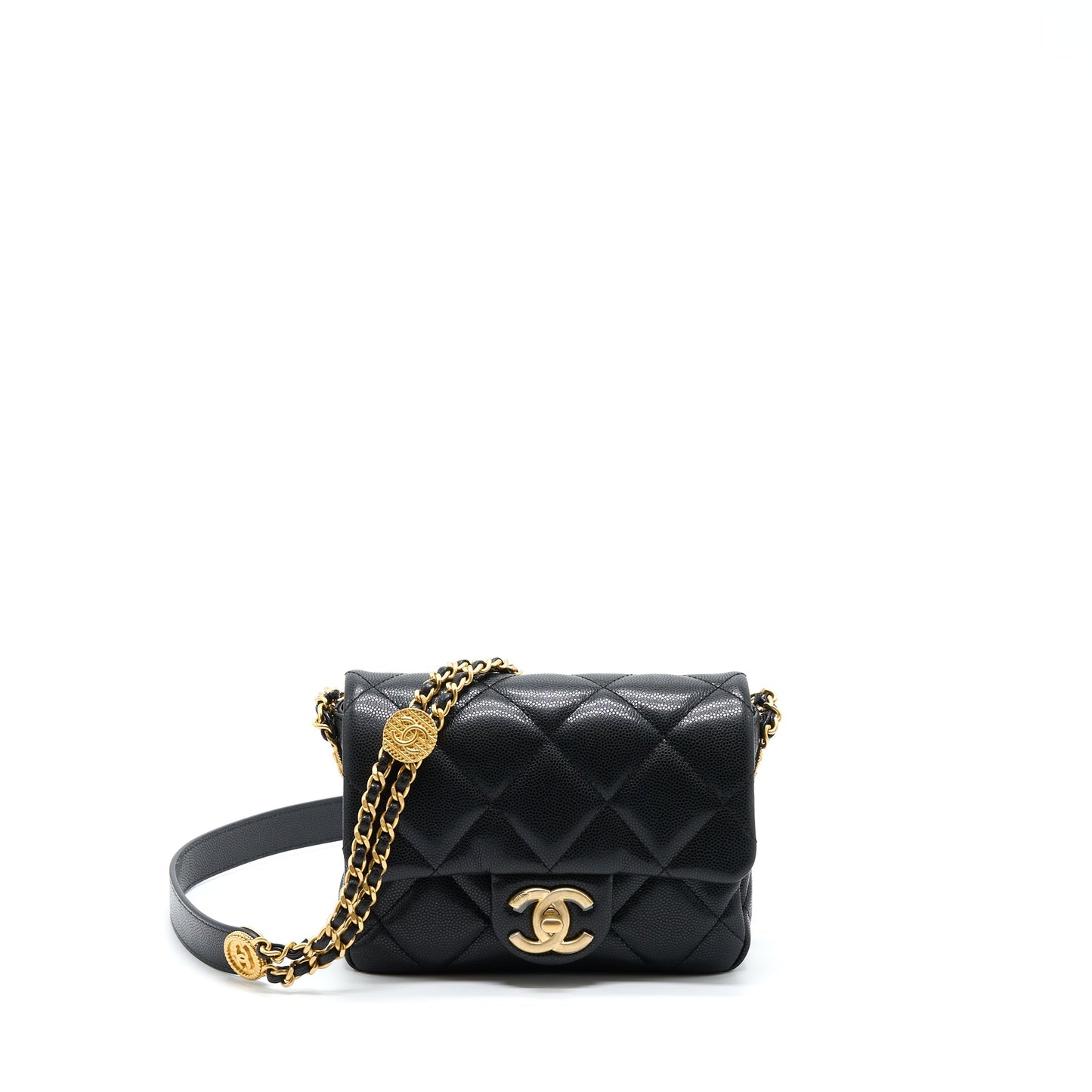 Chanel 22A Mini Square Flap Bag Caviar Black Brushed