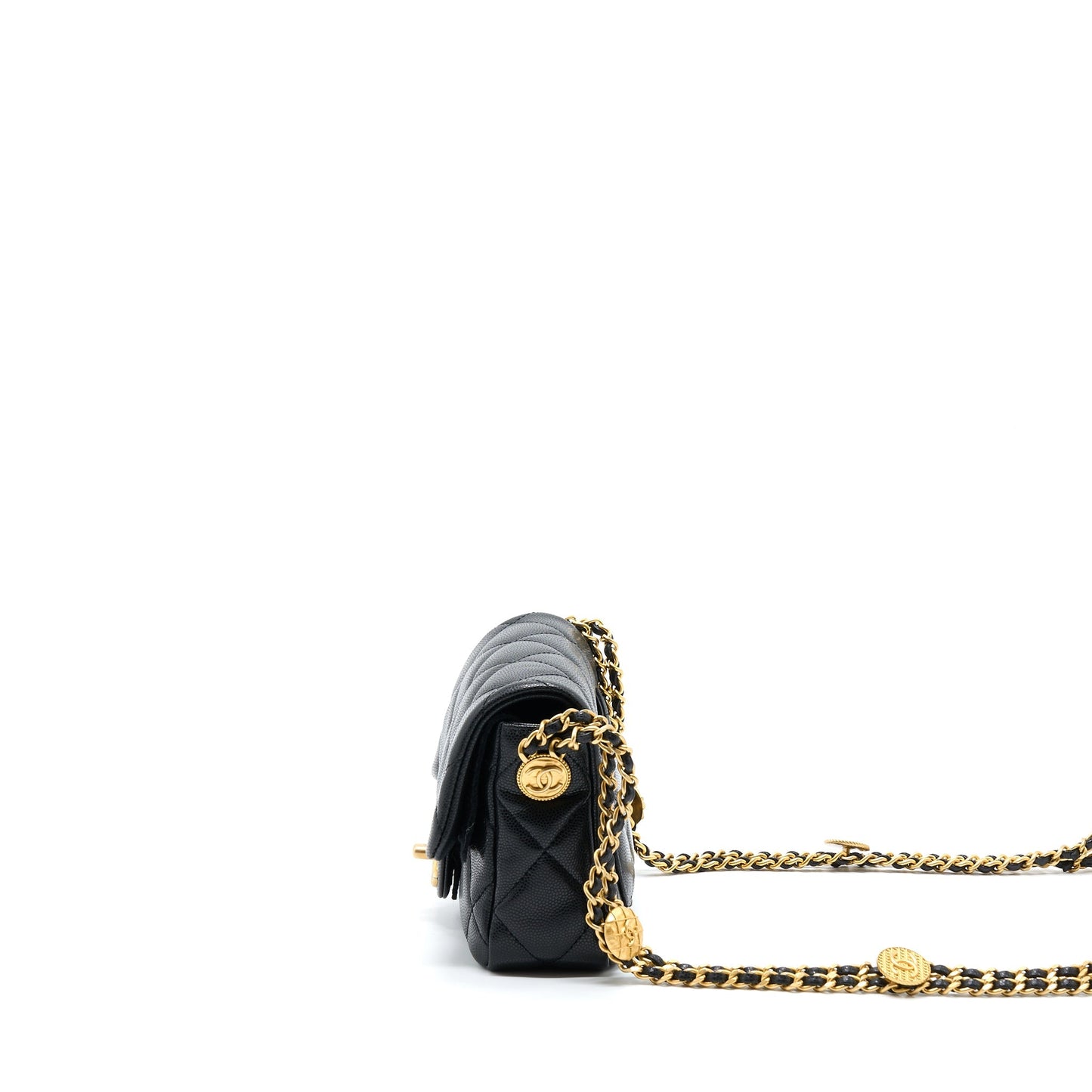 Chanel 22A Mini Square Flap Bag Caviar Black Brushed