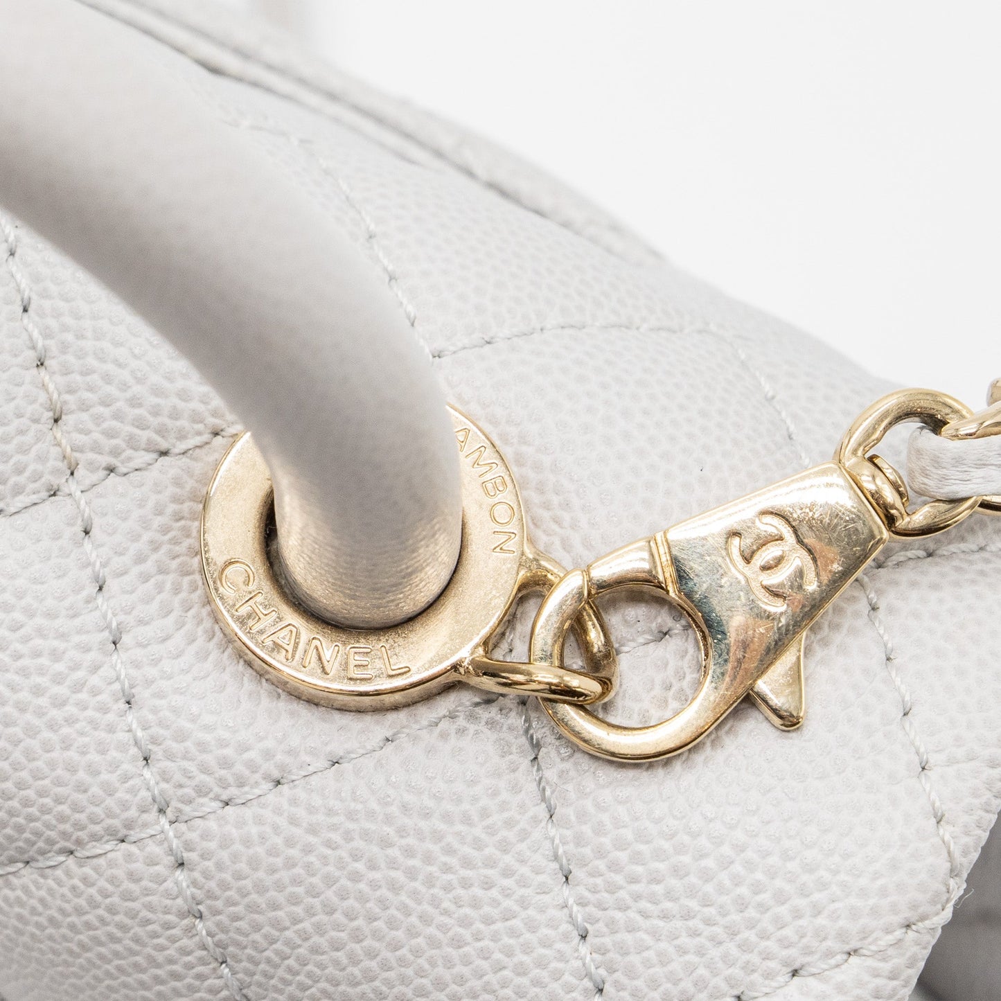 Chanel small coco handle caviar light grey L