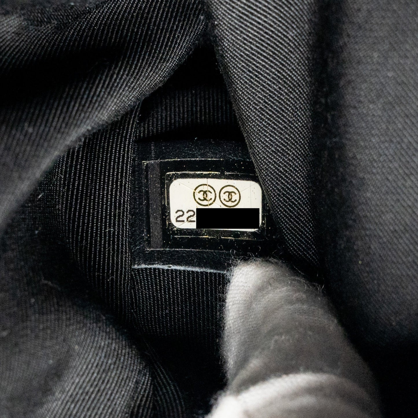 Chanel quilted flap with fabric edge lambskin grey/ black with black hardware