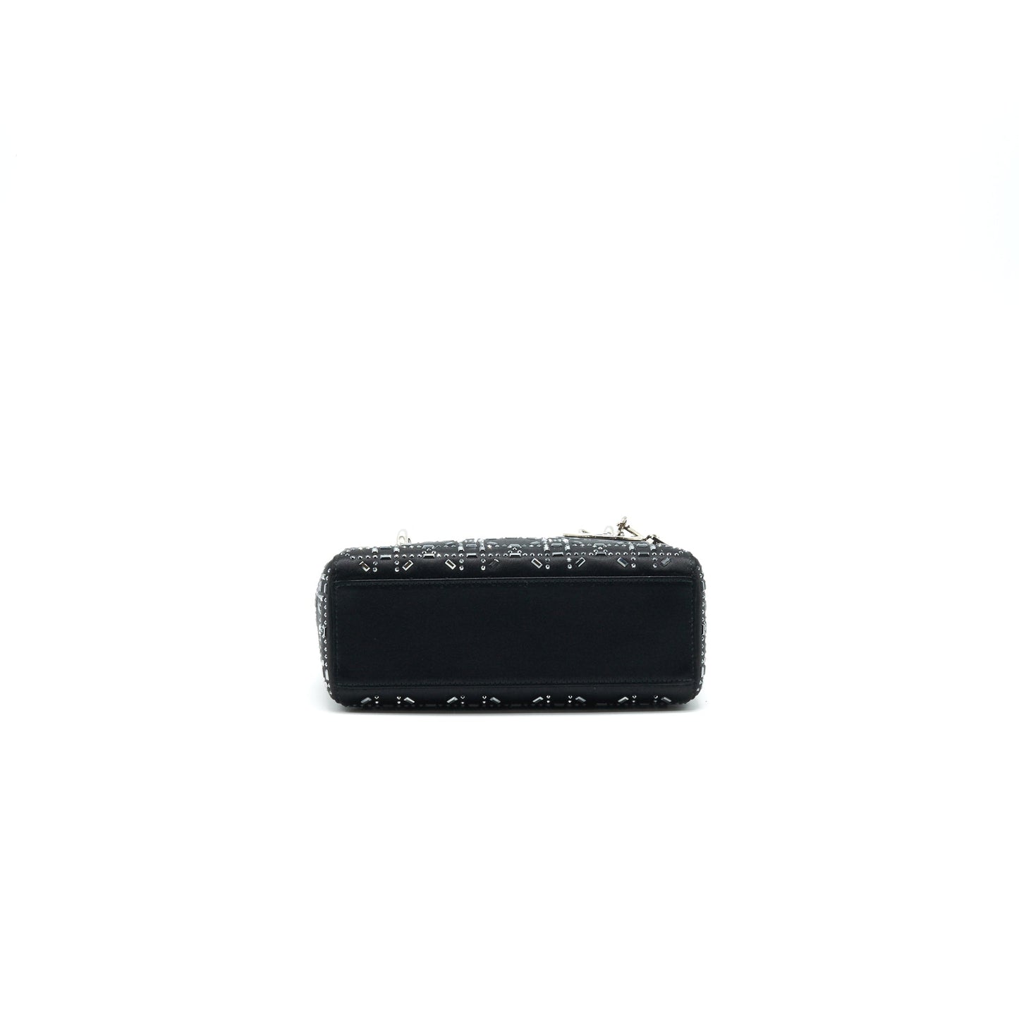 CHRISTIAN Satin Crystal Cannage Mini Lady Dior Black