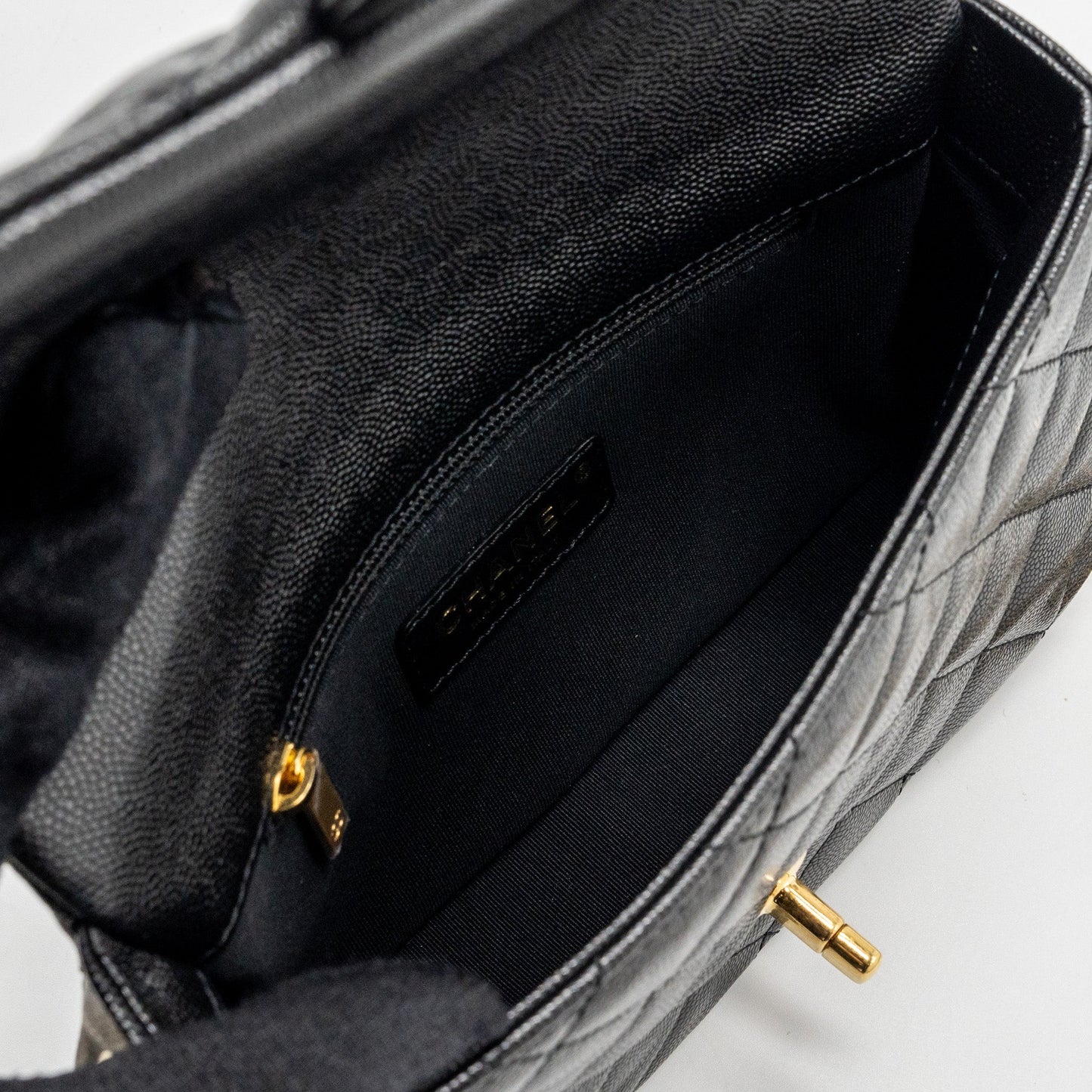 Chanel 23C flap bag with cc logo chain caviar black  (microchip)