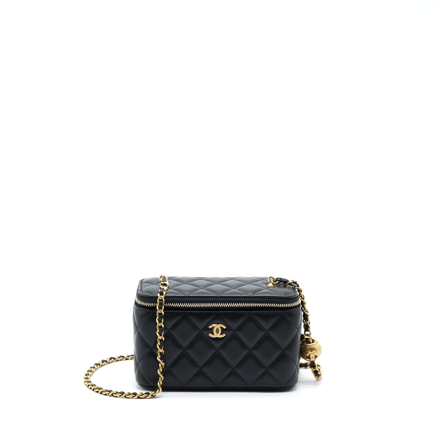 Chanel Pearl Crush Long Vanity With Chain Lambskin Black