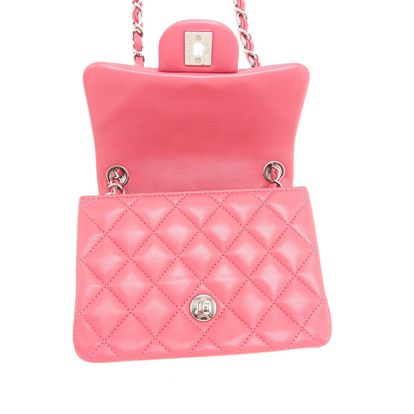 Chanel Mini Square Flap Bag Lambskin Pink