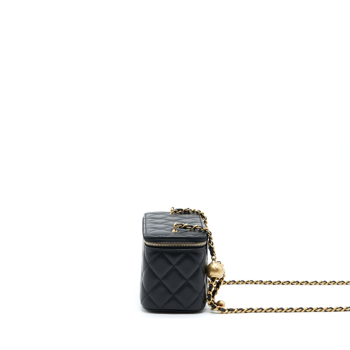 Chanel Pearl Crush Long Vanity With Chain Lambskin Black