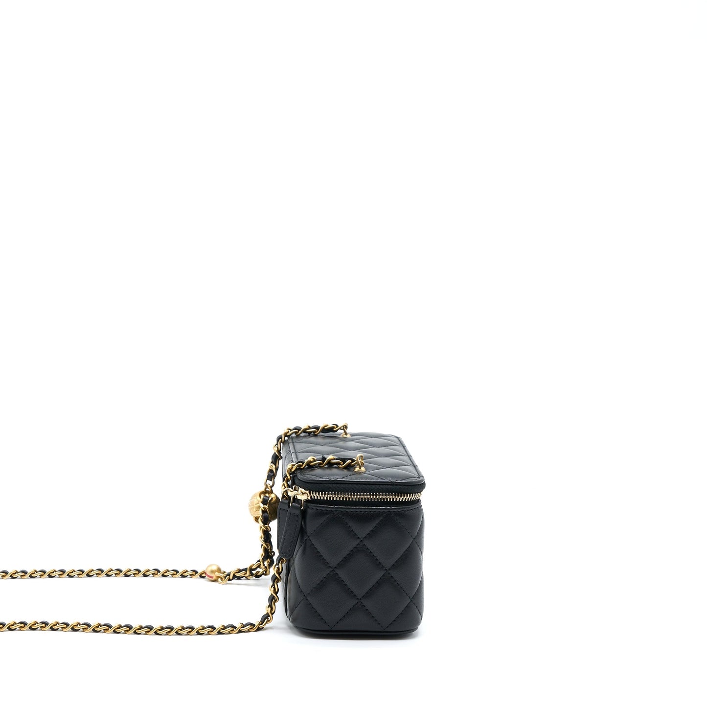 Chanel Pearl Crush Long Vanity With Chain Lambskin Black