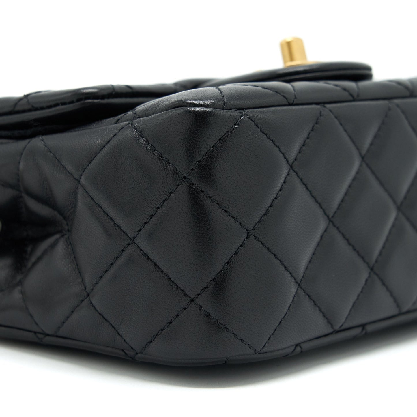 Chanel 22S Pearl Crush Mini Square Flap Bag Lambskin Black
