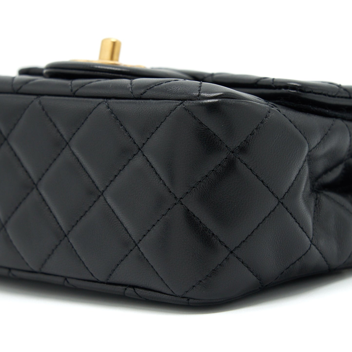 Chanel 22S Pearl Crush Mini Square Flap Bag Lambskin Black