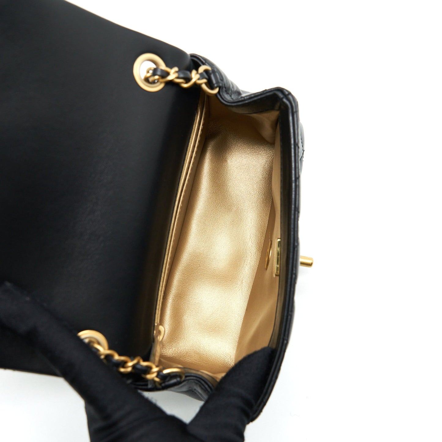 Chanel 22S Pearl Crush Mini Square Flap Bag Lambskin Black