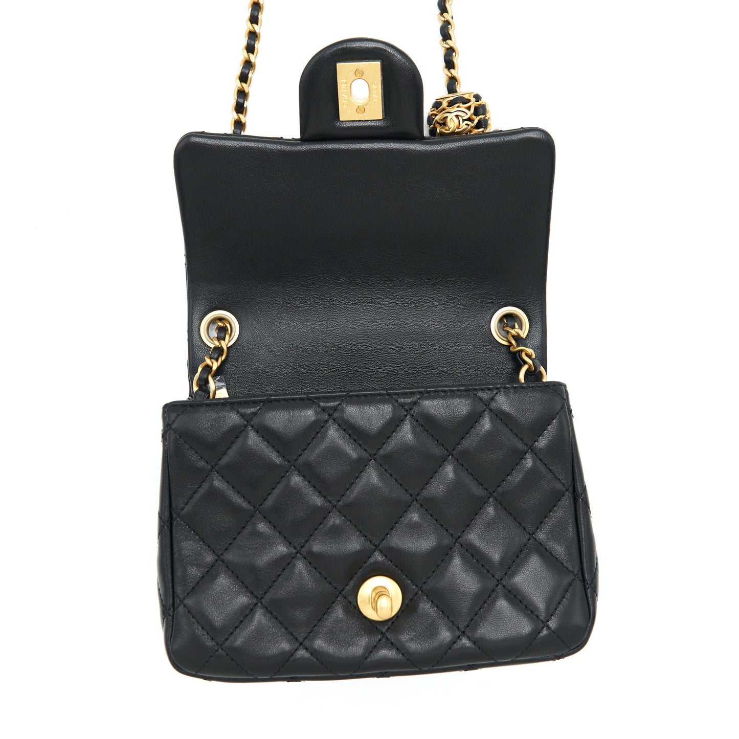 Chanel 22S Pearl Crush Mini Square Flap Bag Lambskin Black
