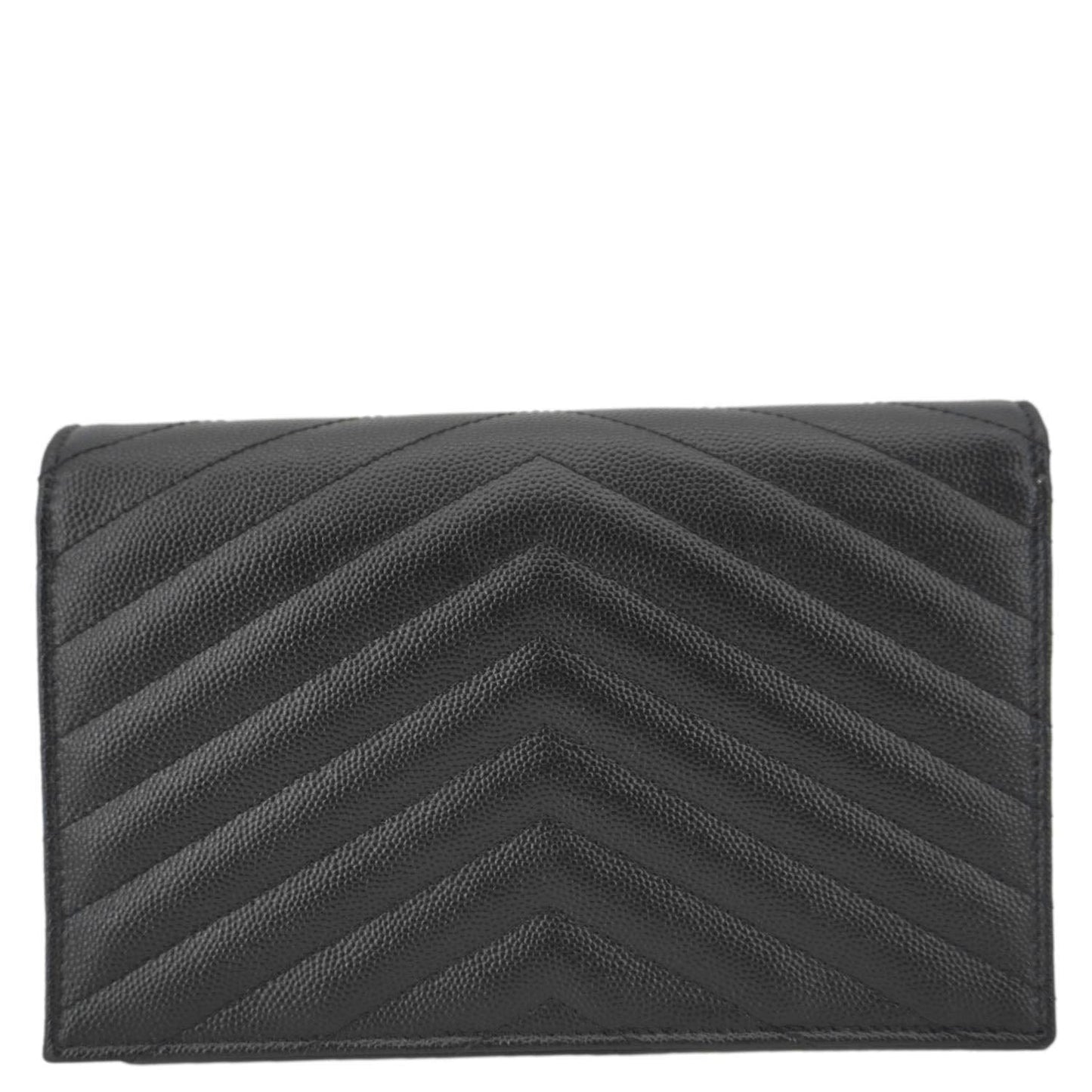 YVES SAINT LAURENT Cassandre Leather Wallet On Chain Crossbody Bag Black