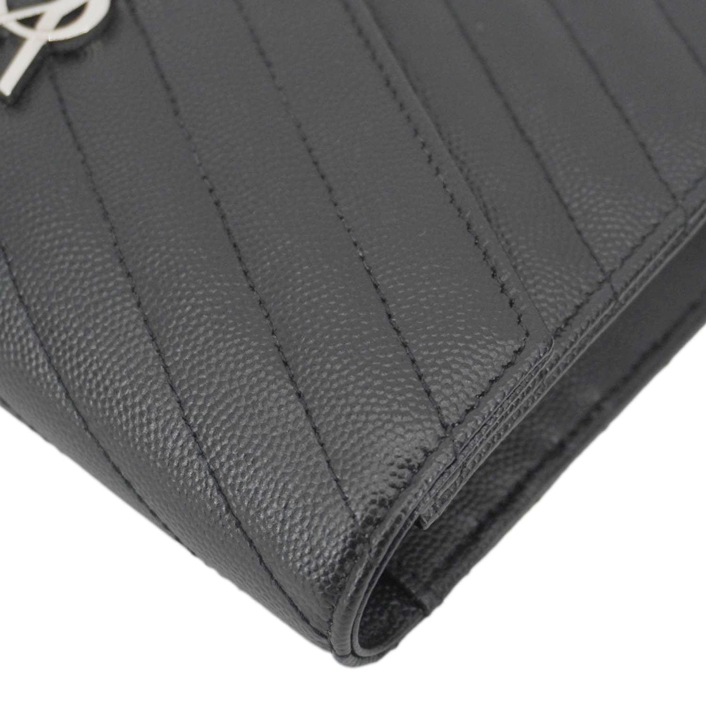 YVES SAINT LAURENT Cassandre Leather Wallet On Chain Crossbody Bag Black