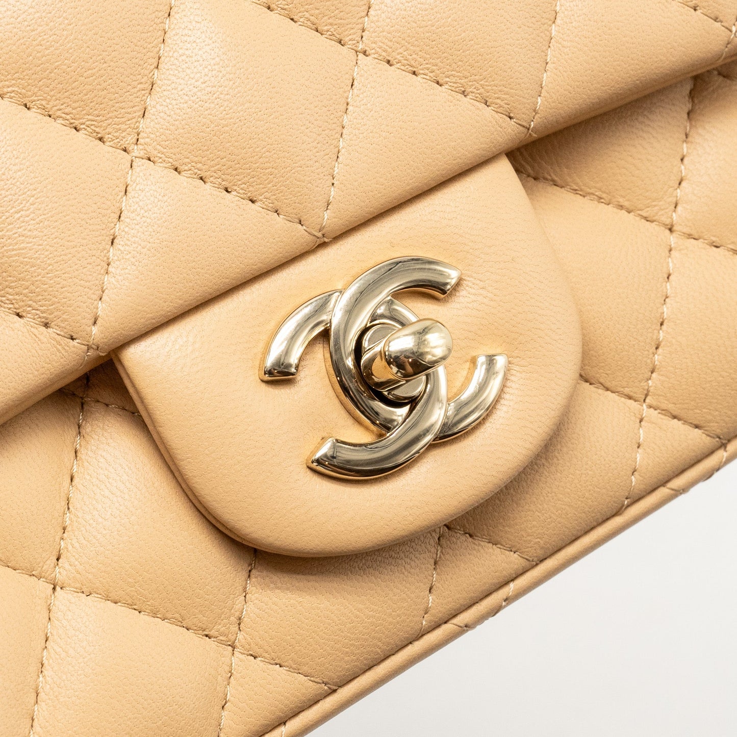 Chanel Mini Square Flap Bag Lambskin Beige L (Microchip)
