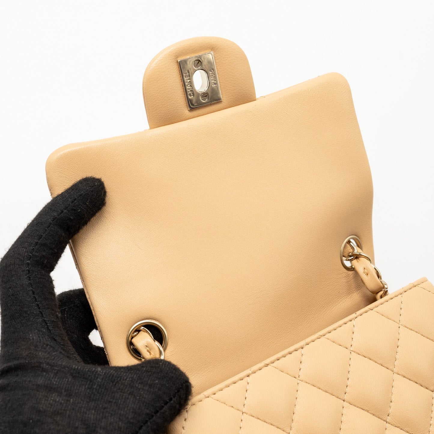 Chanel Mini Square Flap Bag Lambskin Beige L (Microchip)