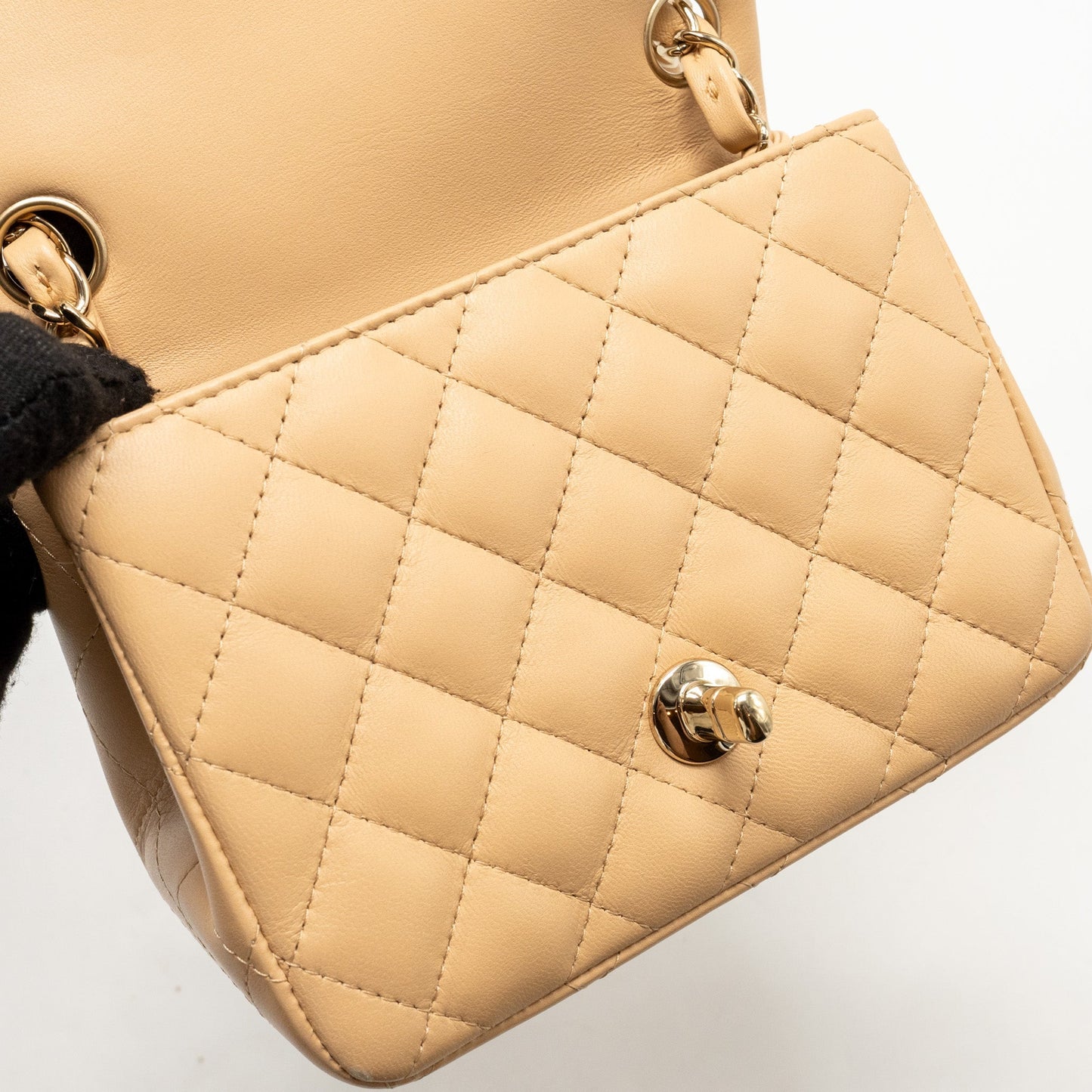 Chanel Mini Square Flap Bag Lambskin Beige L (Microchip)