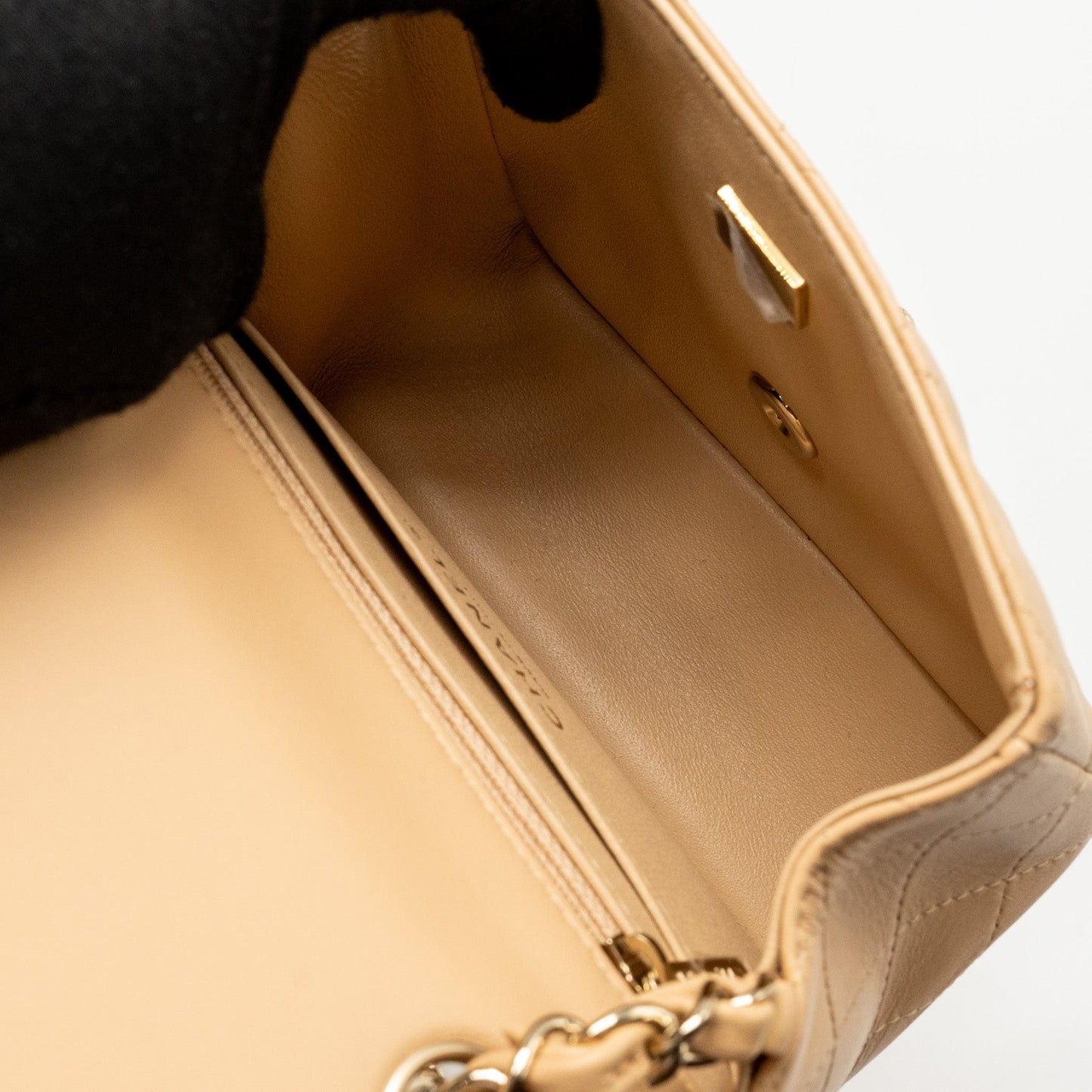 Chanel Mini Square Flap Bag Lambskin Beige L (Microchip)