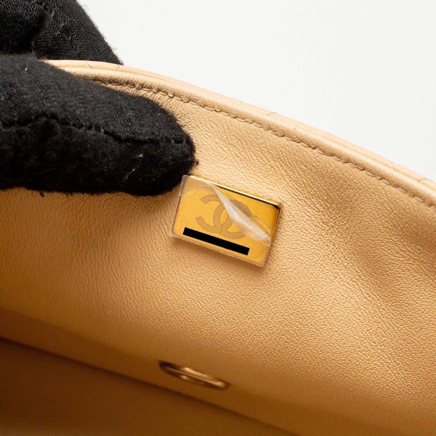 Chanel Mini Square Flap Bag Lambskin Beige L (Microchip)