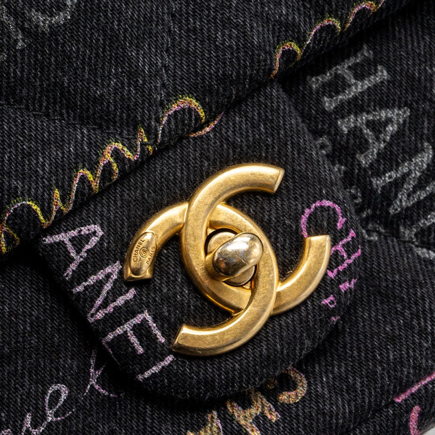 Chanel Black Denim Flap Bag Brushed  (Microchip)