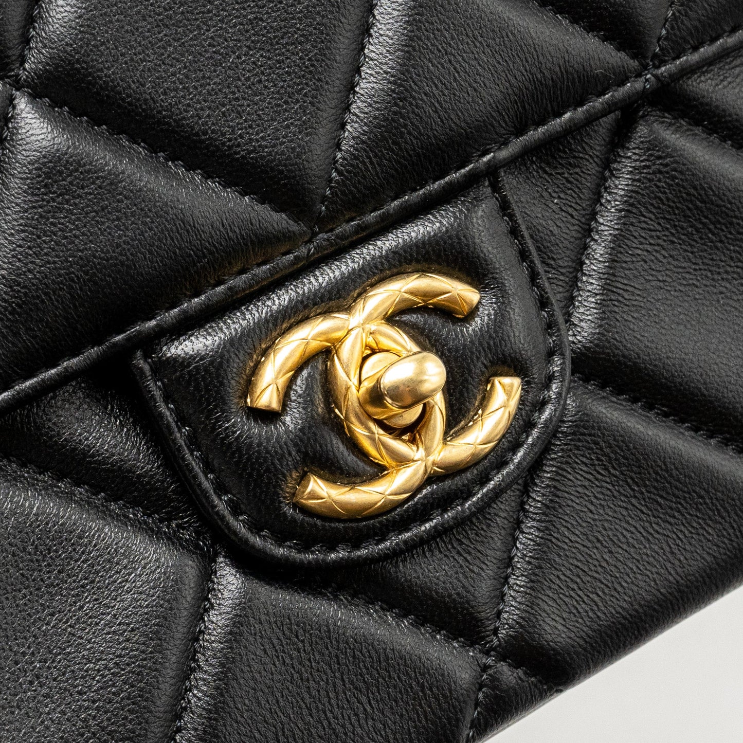 Chanel Quilted Mini Flap Bag with Detailed Chain Lambskin Black  (Microchip)