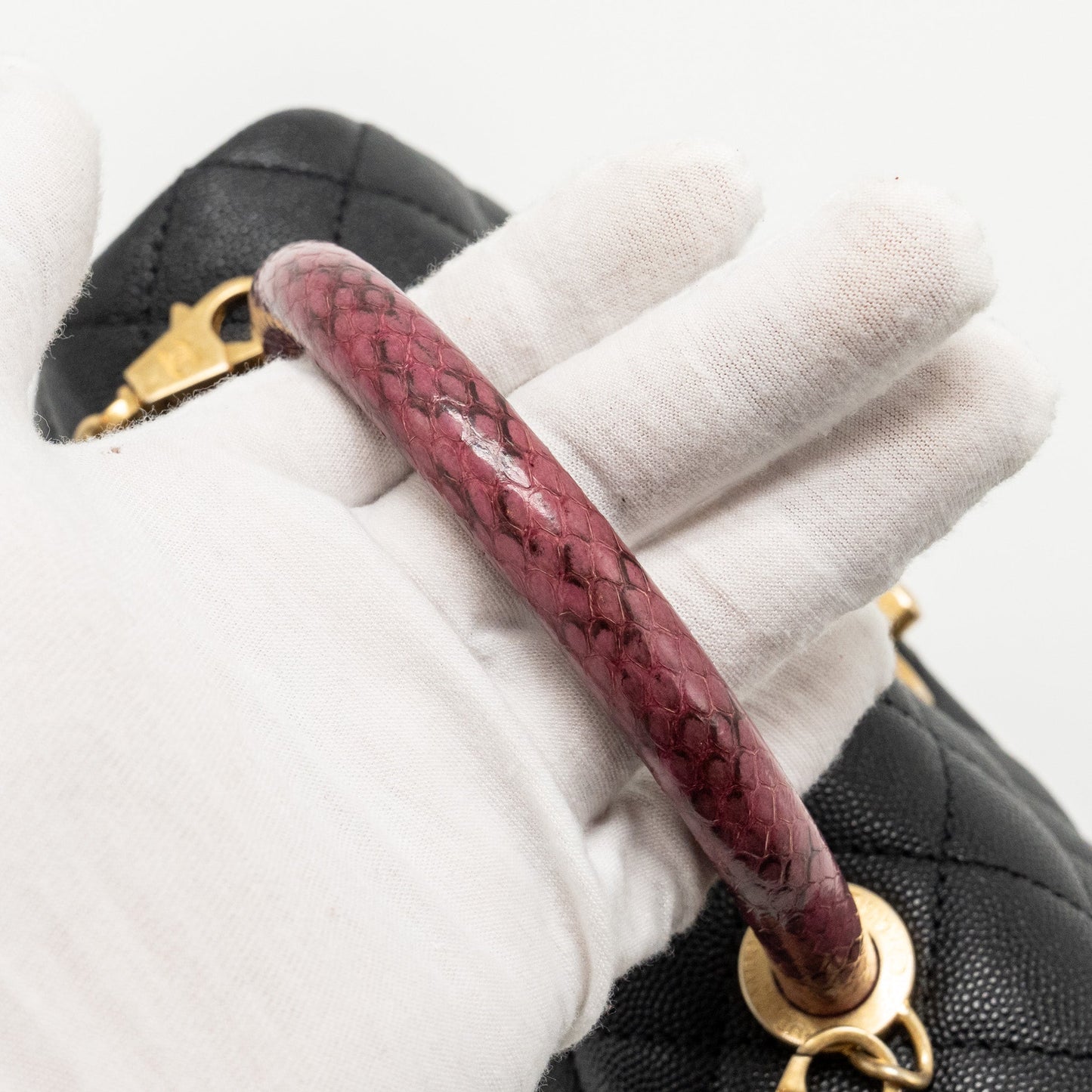 Chanel Small Coco Handle with Python Handle caviar Black/Burgundy