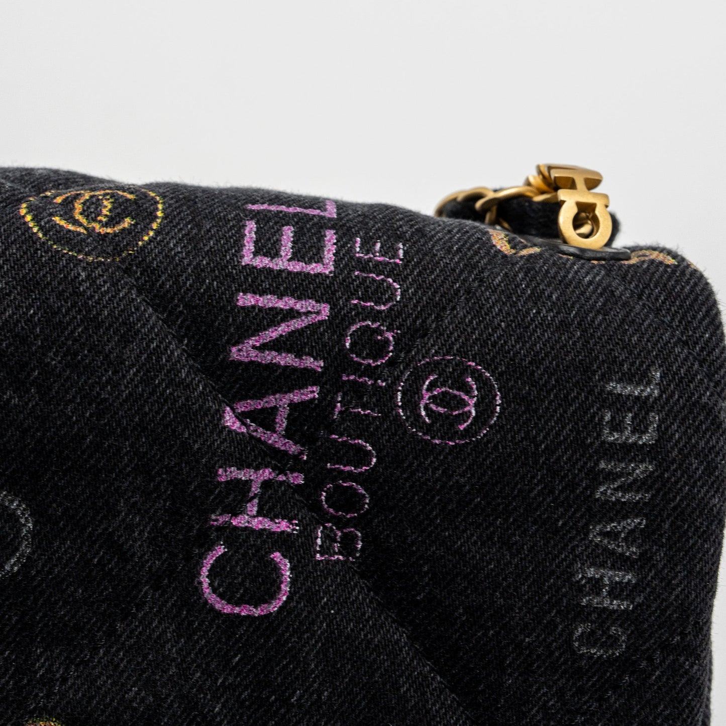 Chanel Black Denim Flap Bag Brushed  (Microchip)