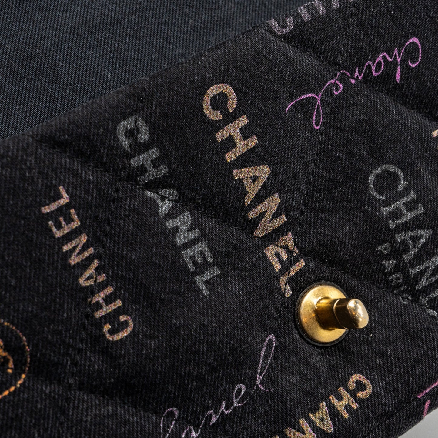 Chanel Black Denim Flap Bag Brushed  (Microchip)