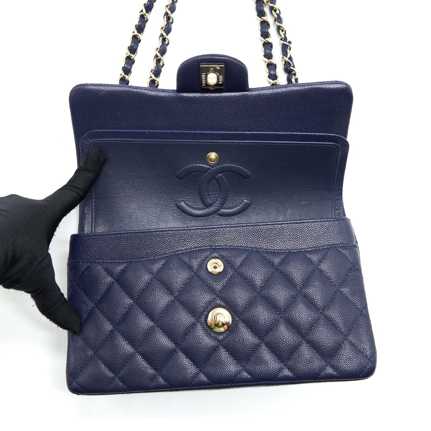Chanel Small Classic Flap Bag Caviar Dark Blue L