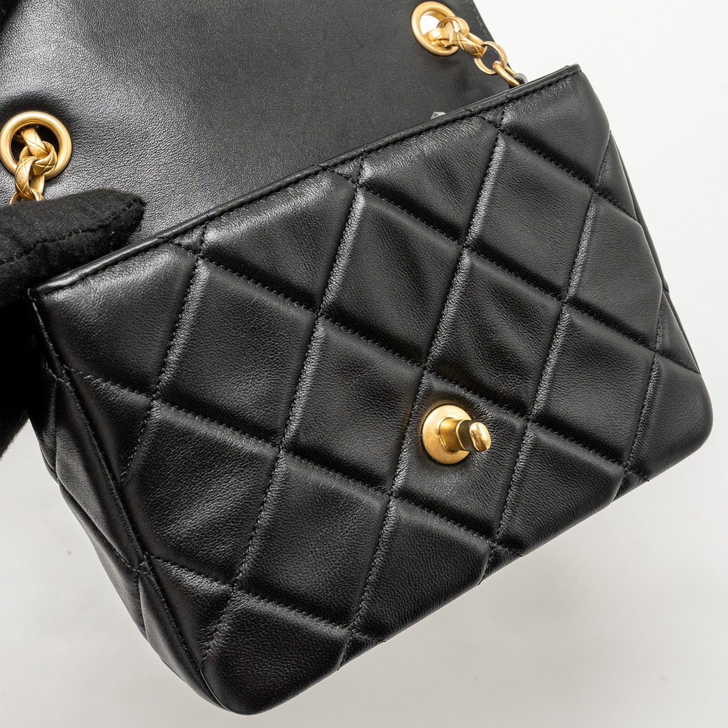 Chanel Quilted Mini Flap Bag with Detailed Chain Lambskin Black  (Microchip)