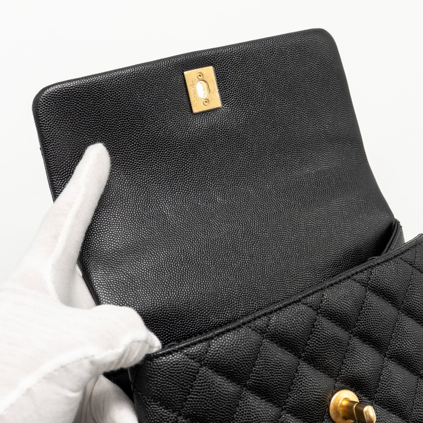Chanel Small Coco Handle with Python Handle caviar Black/Burgundy