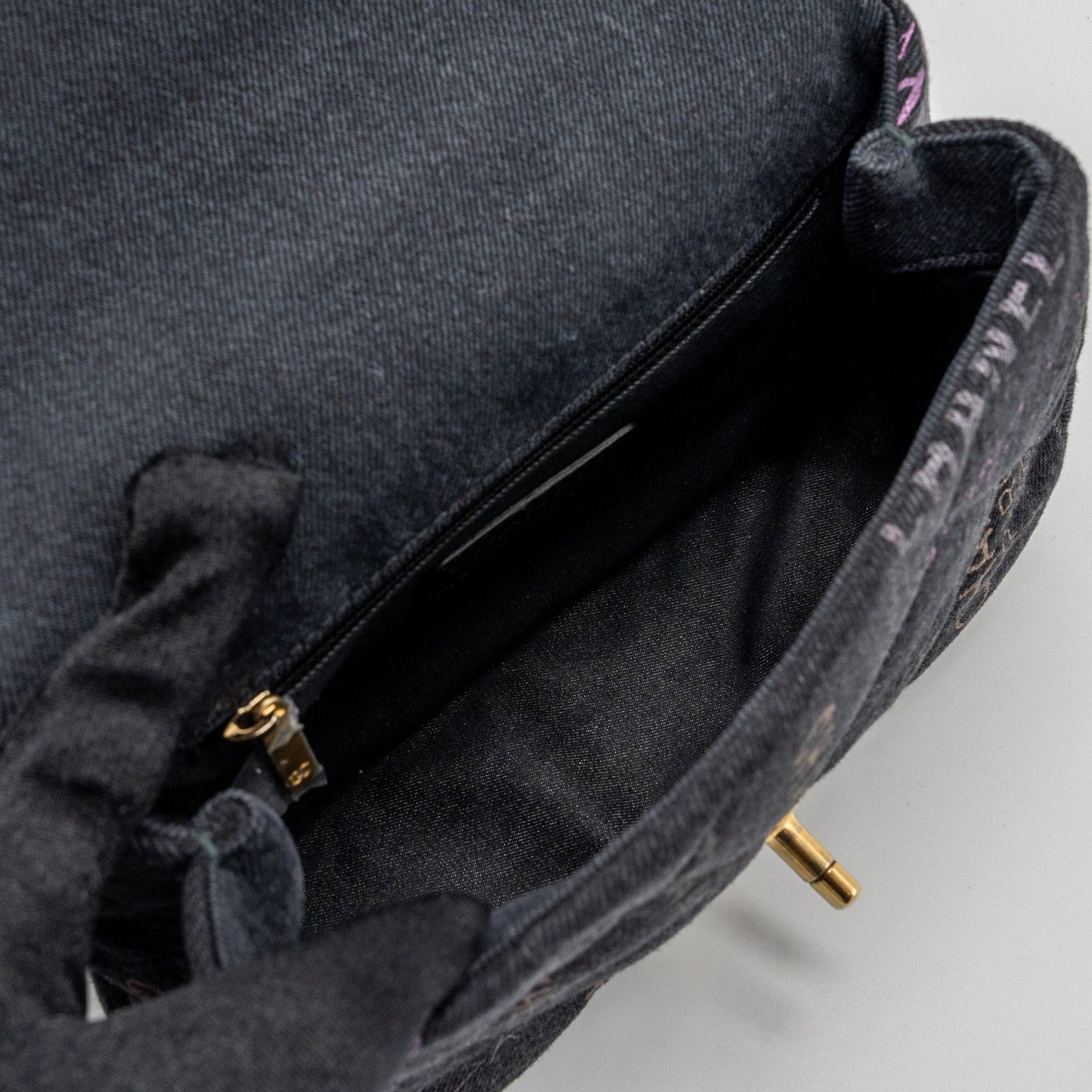 Chanel Black Denim Flap Bag Brushed  (Microchip)