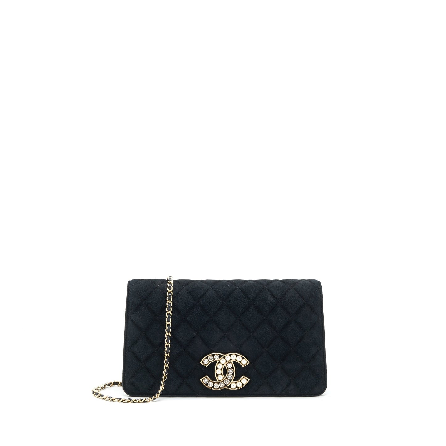 Chanel Quilted Velvet CC Logo Flap Bag black L