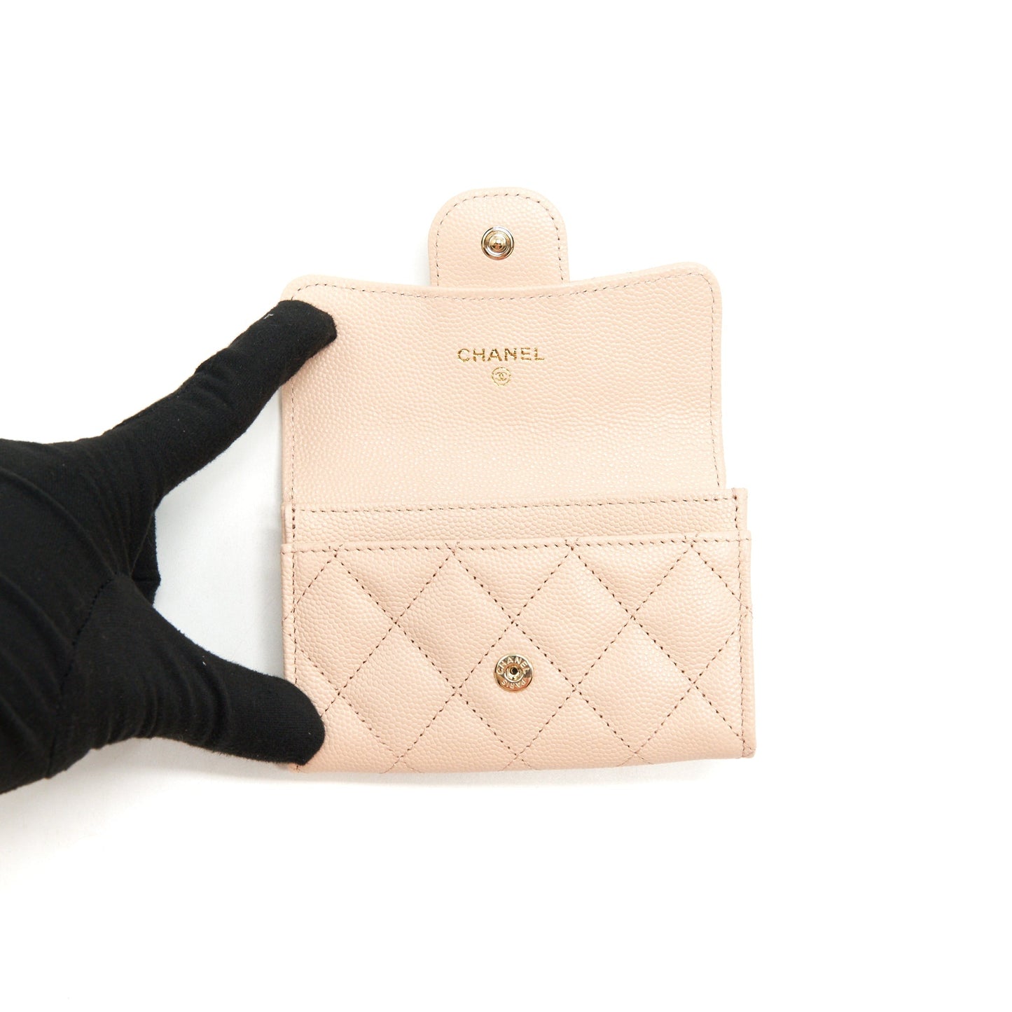 Chanel 22C Flap Cardholder Caviar Light Beige L