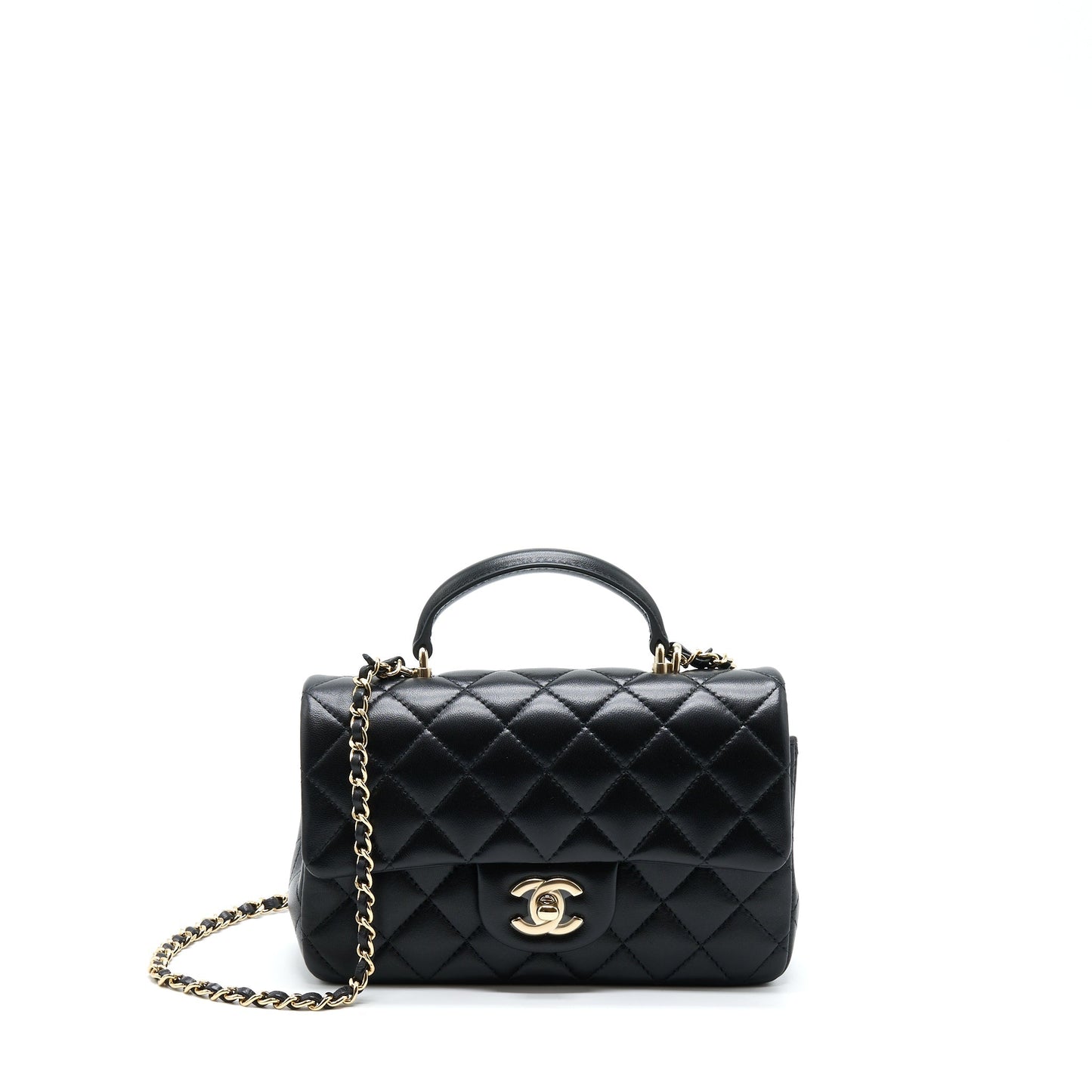 Chanel 22A Top Handle Mini Rectangular Flap Bag Lambskin Black