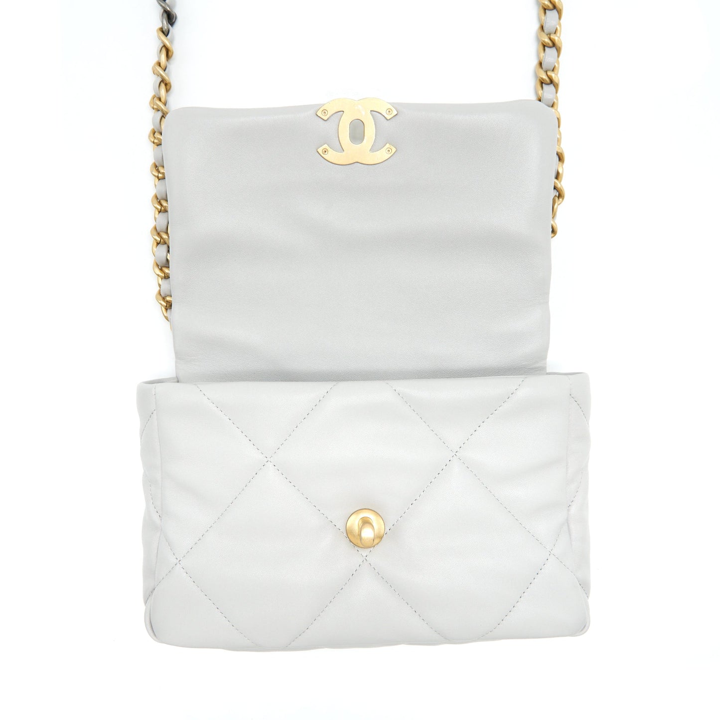 Chanel Small 19 Bag Lambskin Light Grey With Multicolour Hardware