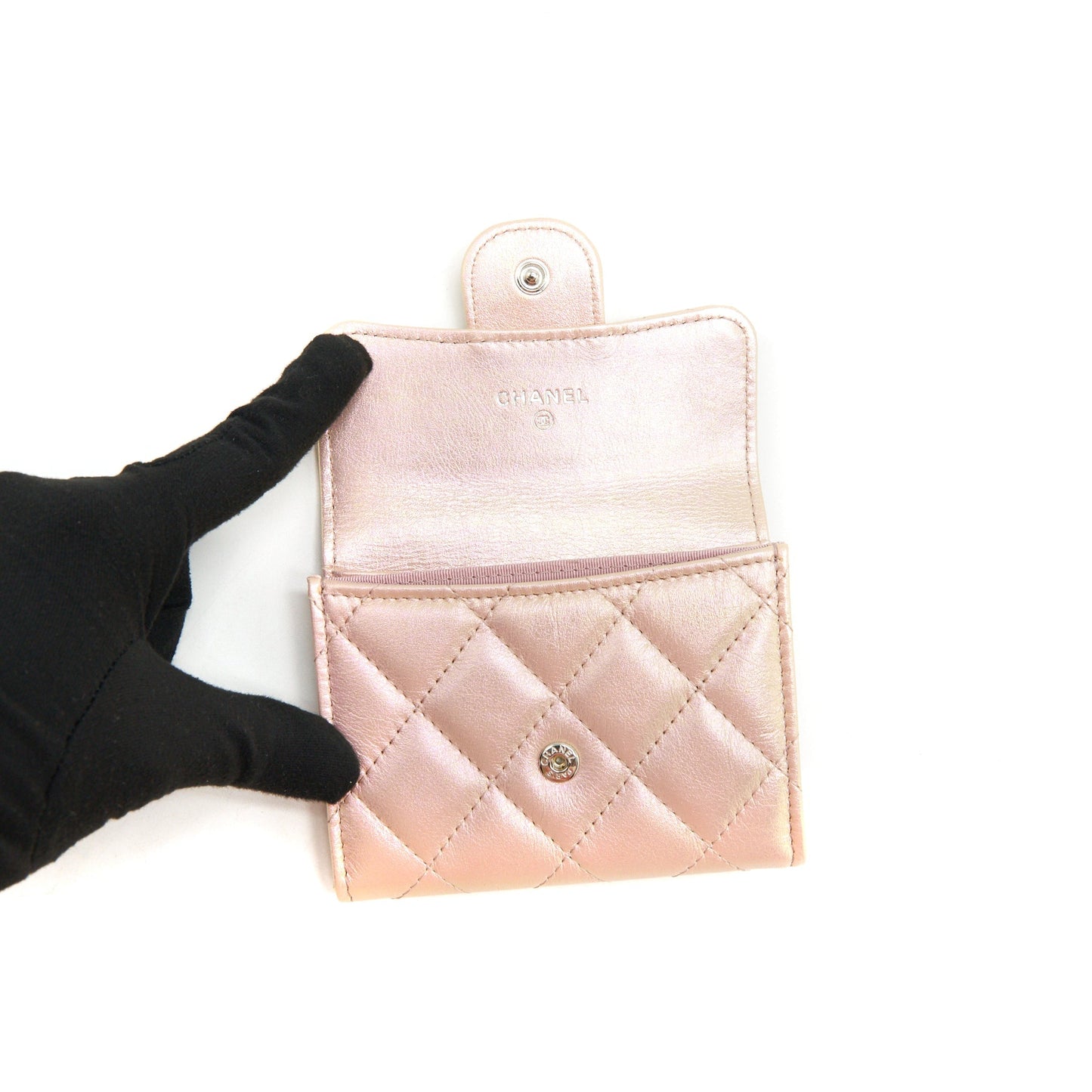 Chanel Iridescent Card Holder Calfskin Pink